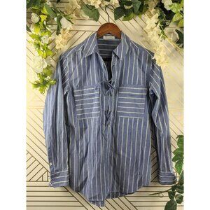 Equipment Femme Women's Blue Knox Lace Up Stripe Shirt Contemporary Blouse XS